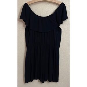 Boohoo Black Off The Shoulder Ruffle Romper Womens US 14 Elastic Waist Viscose